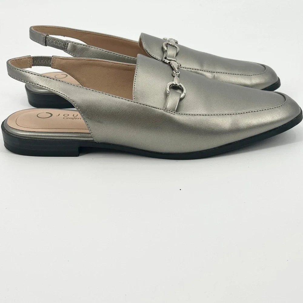 Journee Collection Lainey Pewter Silver Horsebit Slingback Loafer Flats 8.5